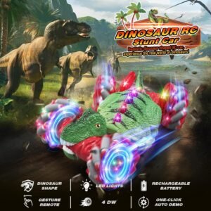 remote control car,dinosaur toys car for kids,2.4ghz led gesture sensing rc car,4wd rotation rc stunt car with lights and music,dino toys for kids ages 3 4 5 6 7 gifts for boys girls
