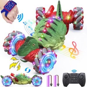 remote control car,dinosaur toys car for kids,2.4ghz led gesture sensing rc car,4wd rotation rc stunt car with lights and music,dino toys for kids ages 3 4 5 6 7 gifts for boys girls