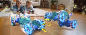 remote control car,dinosaur toys car for kids,2.4ghz led gesture sensing rc car,4wd rotation rc stunt car with lights and music,dino toys for kids ages 3 4 5 6 7 gifts for boys girls